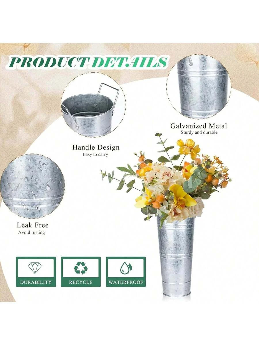 6 Pack Silver Retro Flower Buckets w/ Scissor Wedding Home Decor