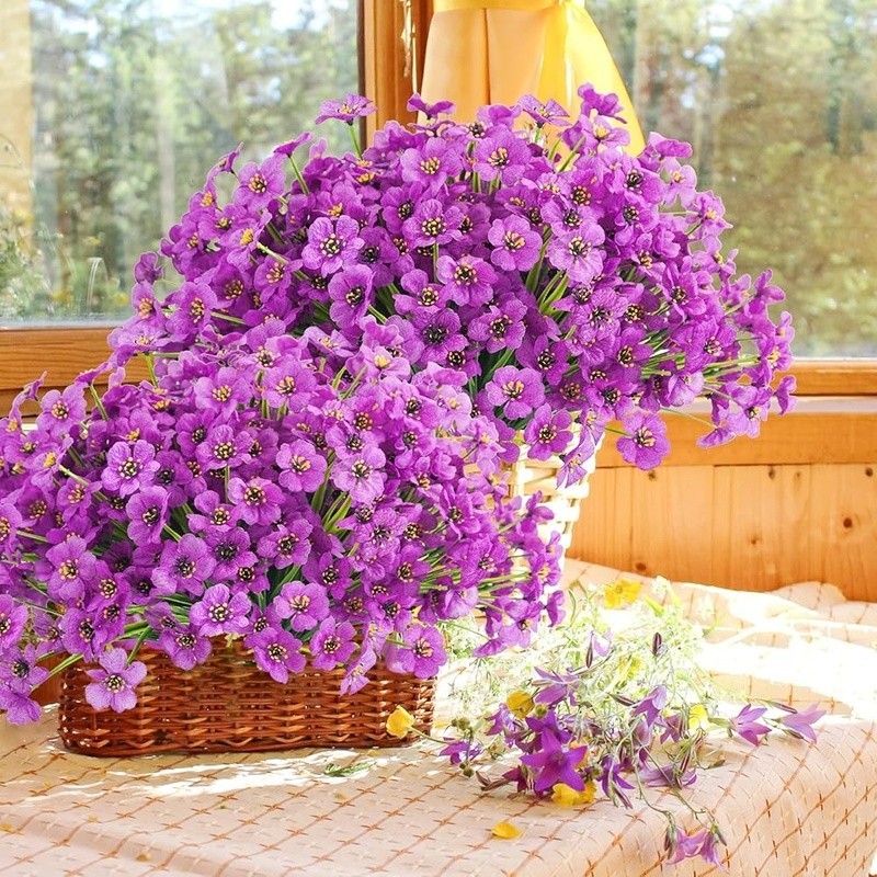 UV Resistant Artificial Flowers 72 Bundles Fake Violet Garden Decor Easy Care US