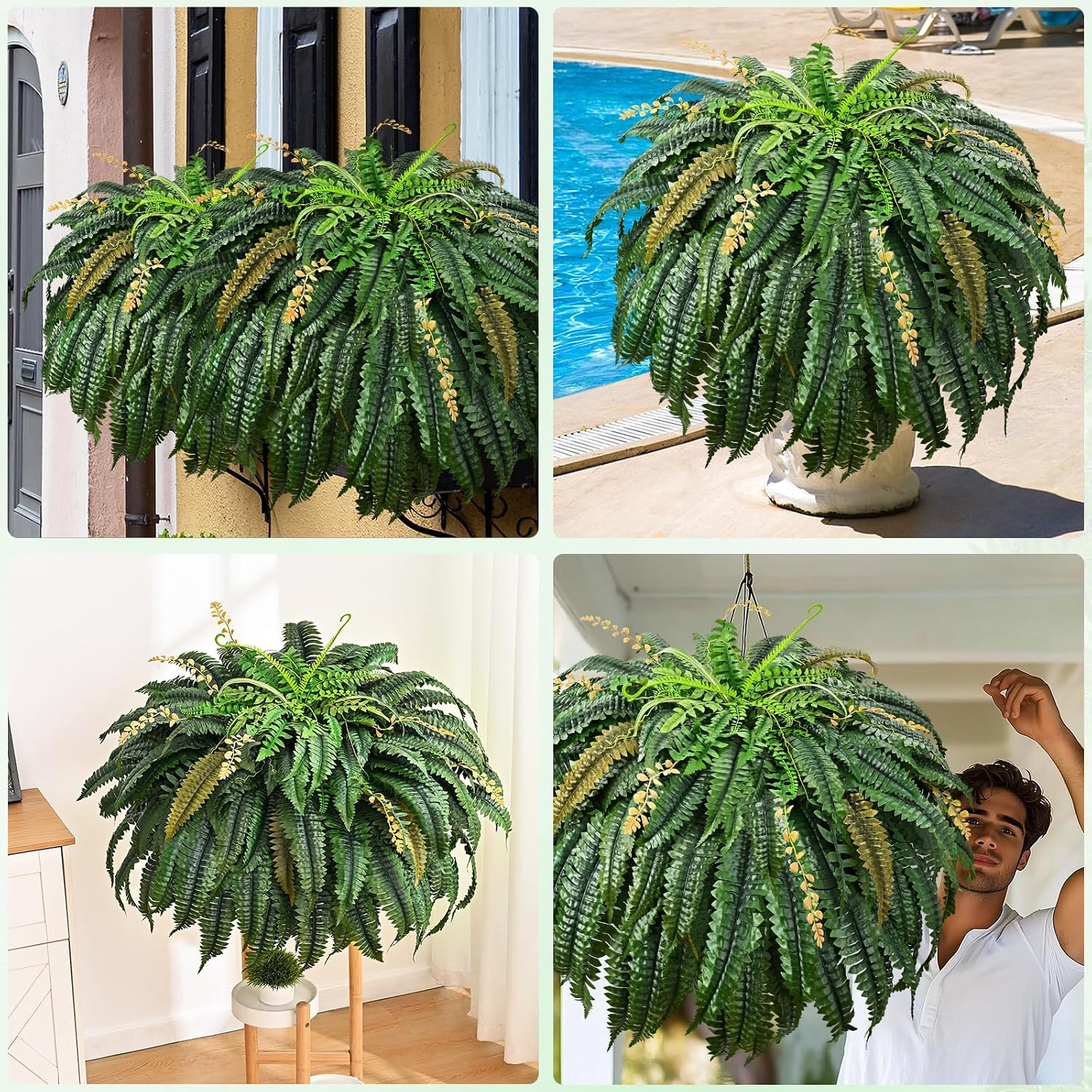 2PCS [133 Leaves Full Fake Ferns] Large Artificial Plants Outdoor, 48Inch Artifi