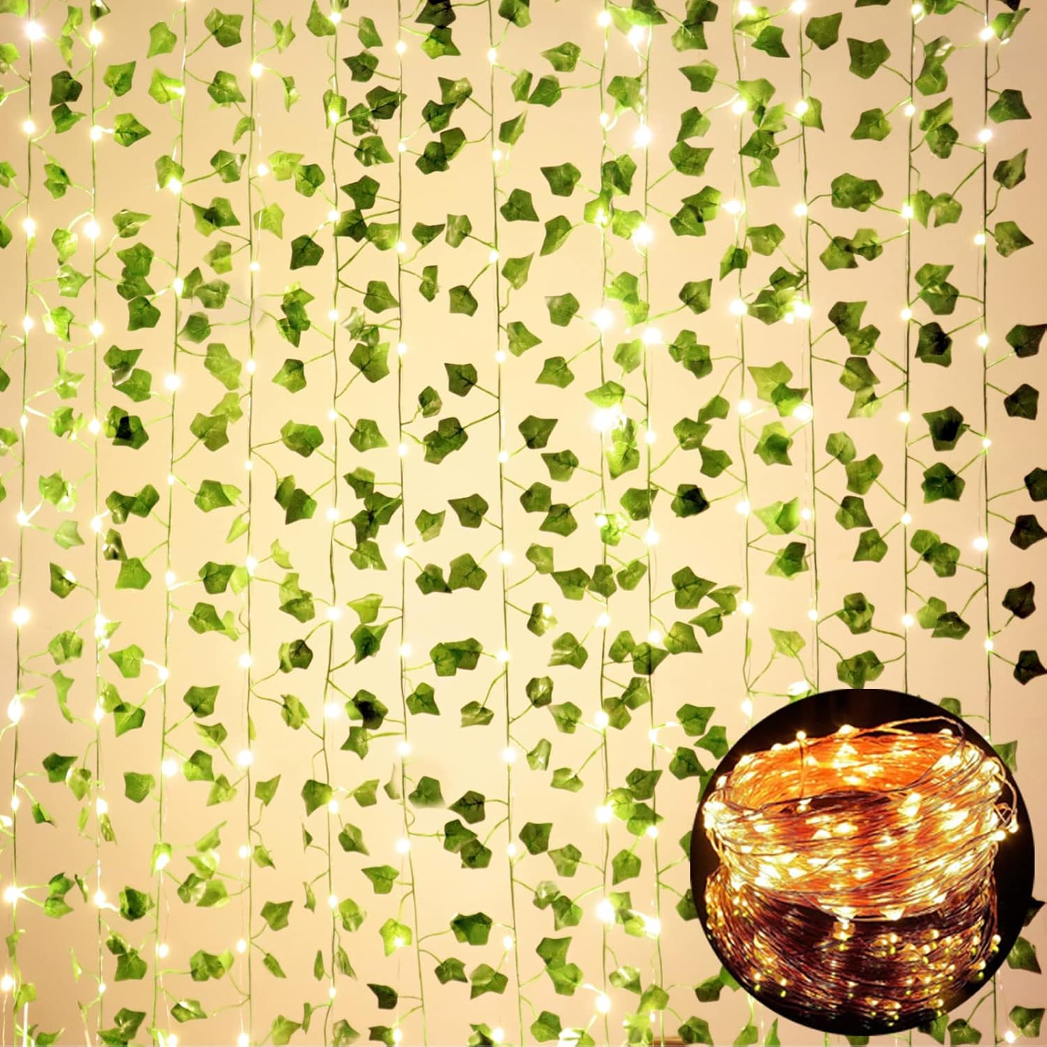 12PCS 84FT LED Artificial Ivy Garland – Hanging Fake Vines Room & Wedding Decor