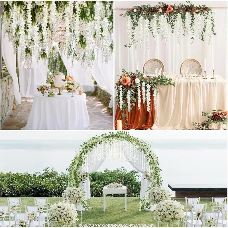 24 Packs Wisteria Hanging Flowers Artificial Vine Garland Wedding Party Decor US
