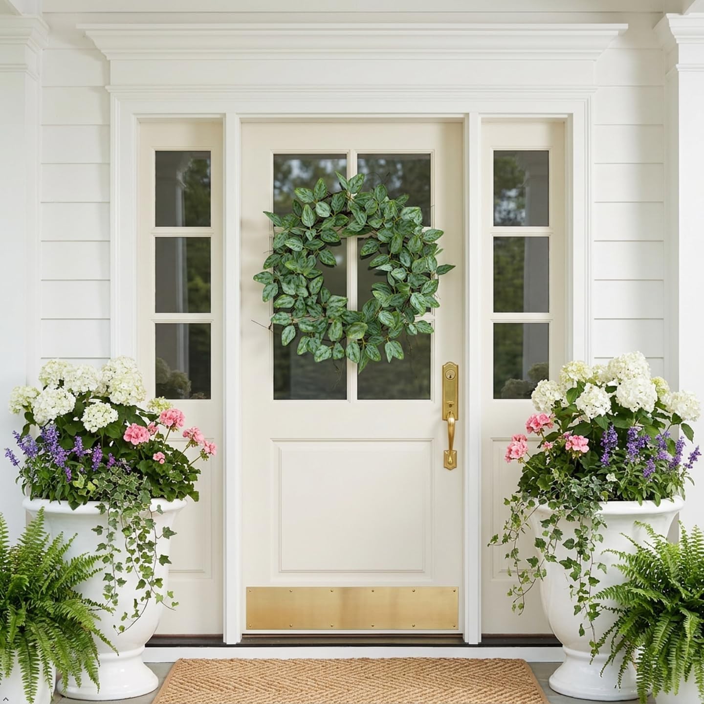 24″ Eucalyptus Twig Wreath for Front Door | Faux Ficus & Silk Foliage, Boho Deco