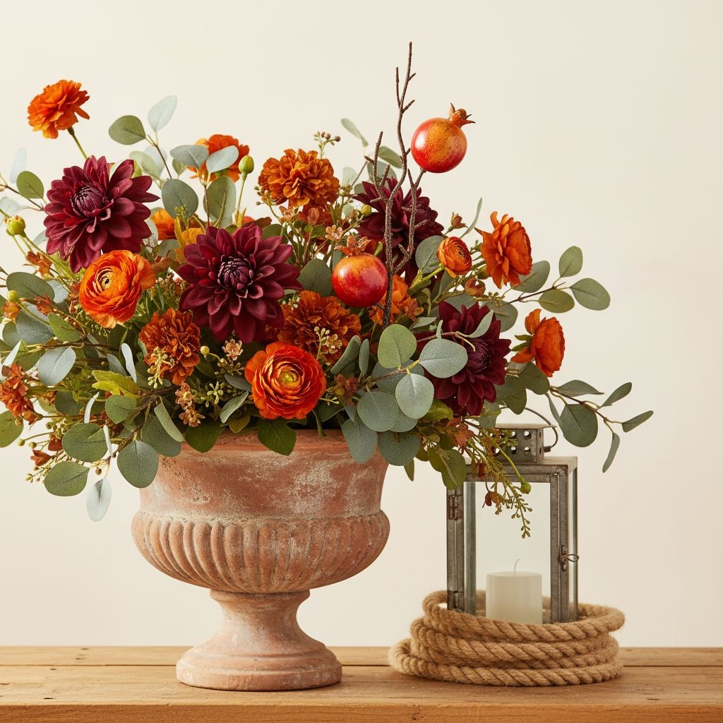 Artificial Pomegranate Stem Set Faux Fruit Branch Fall Decor Rustic Floral Pick