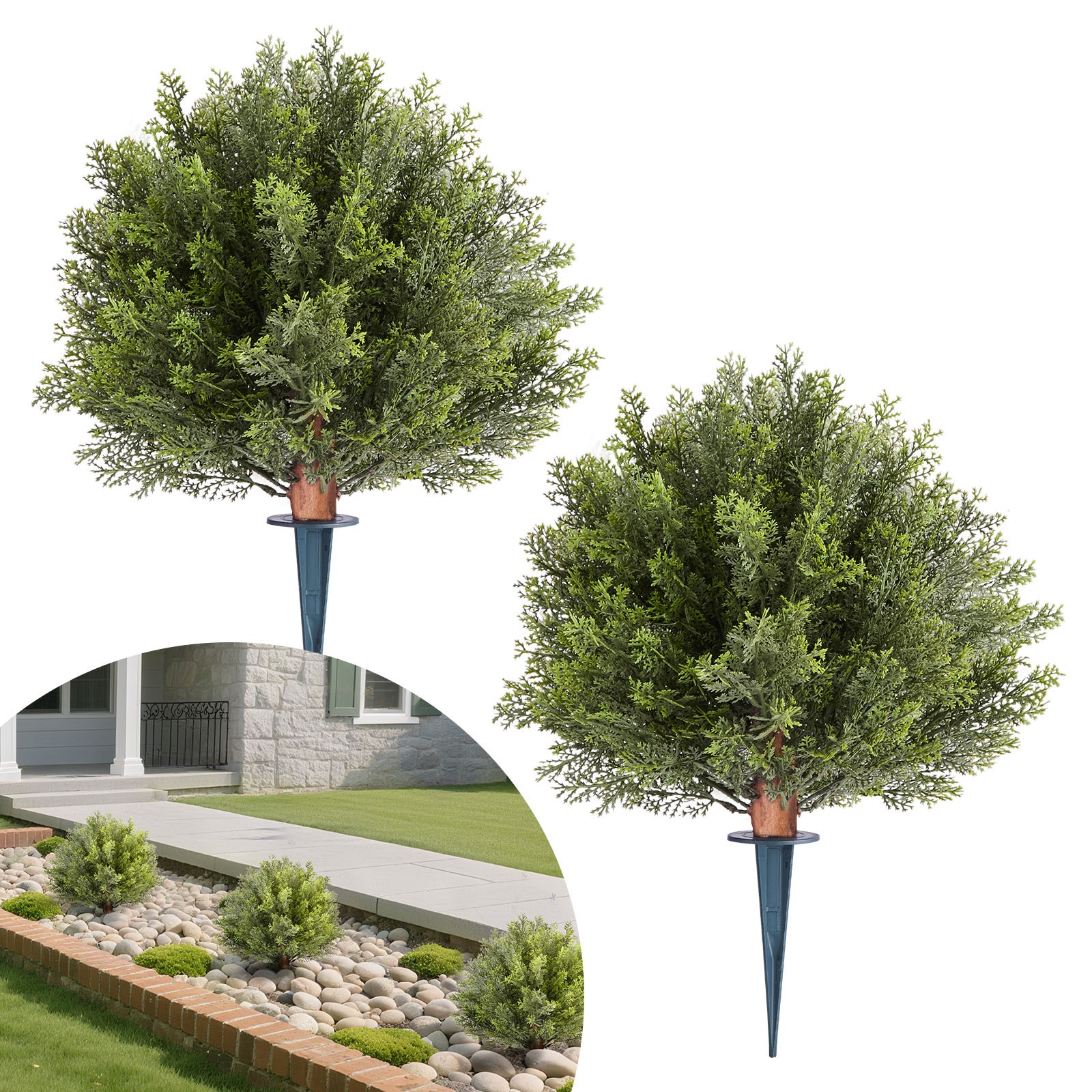 VEVOR Artificial Topiary Cypress Tree with Ground Spike 16 Inch Faux Shrub