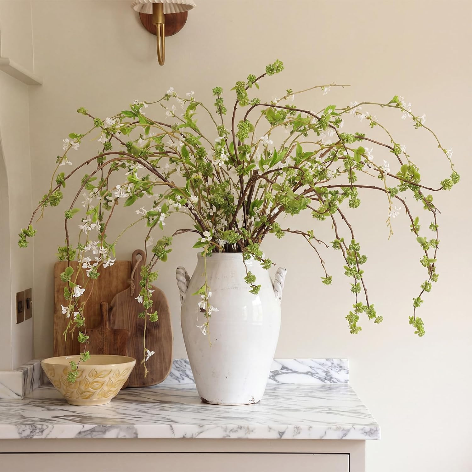 6 Pcs White Blossom Faux Branches for Home, Office, Wedding Decor