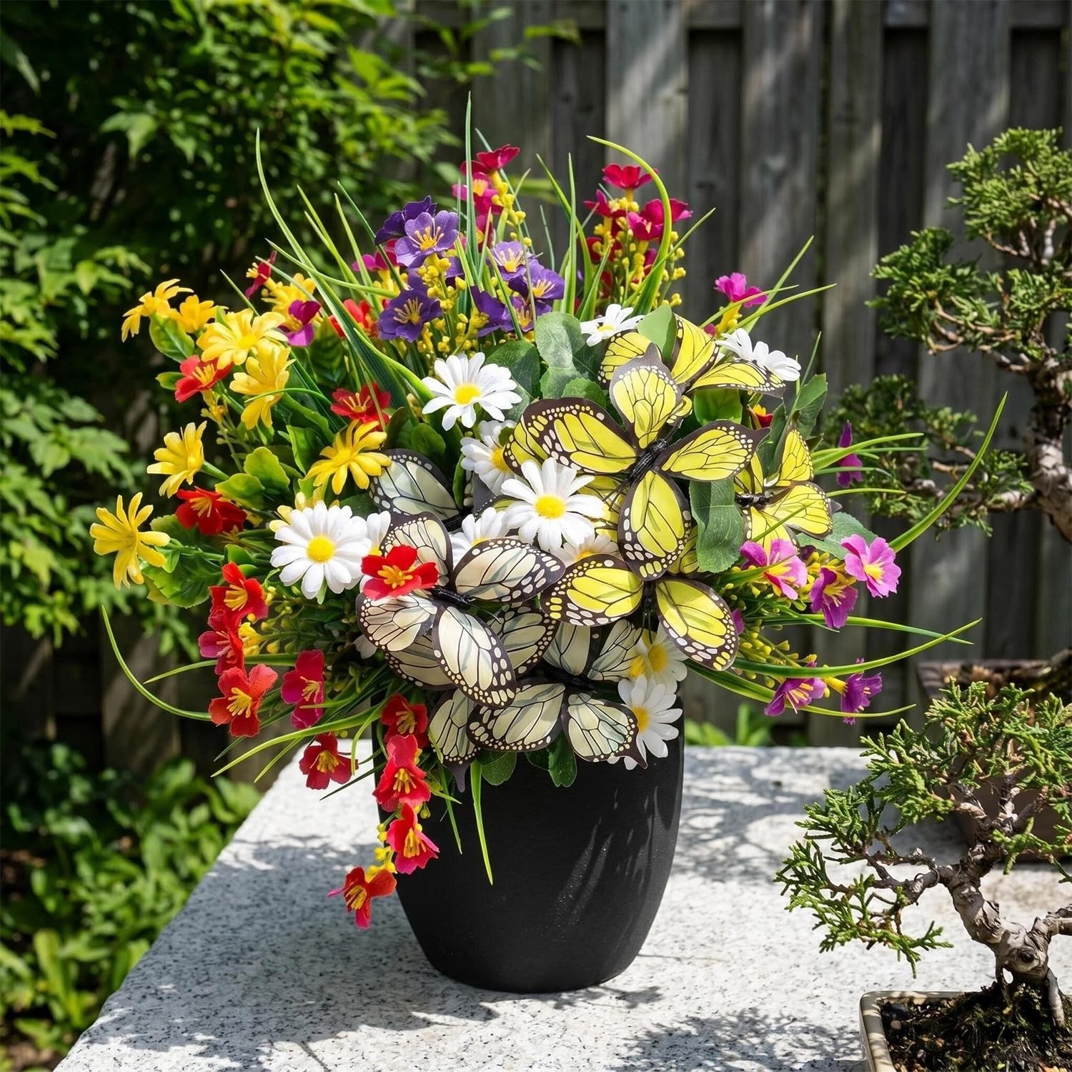 Artificial Flowers for Outdoor, 12 Bundles UV Resistant Faux Silk Daisy Flowe…