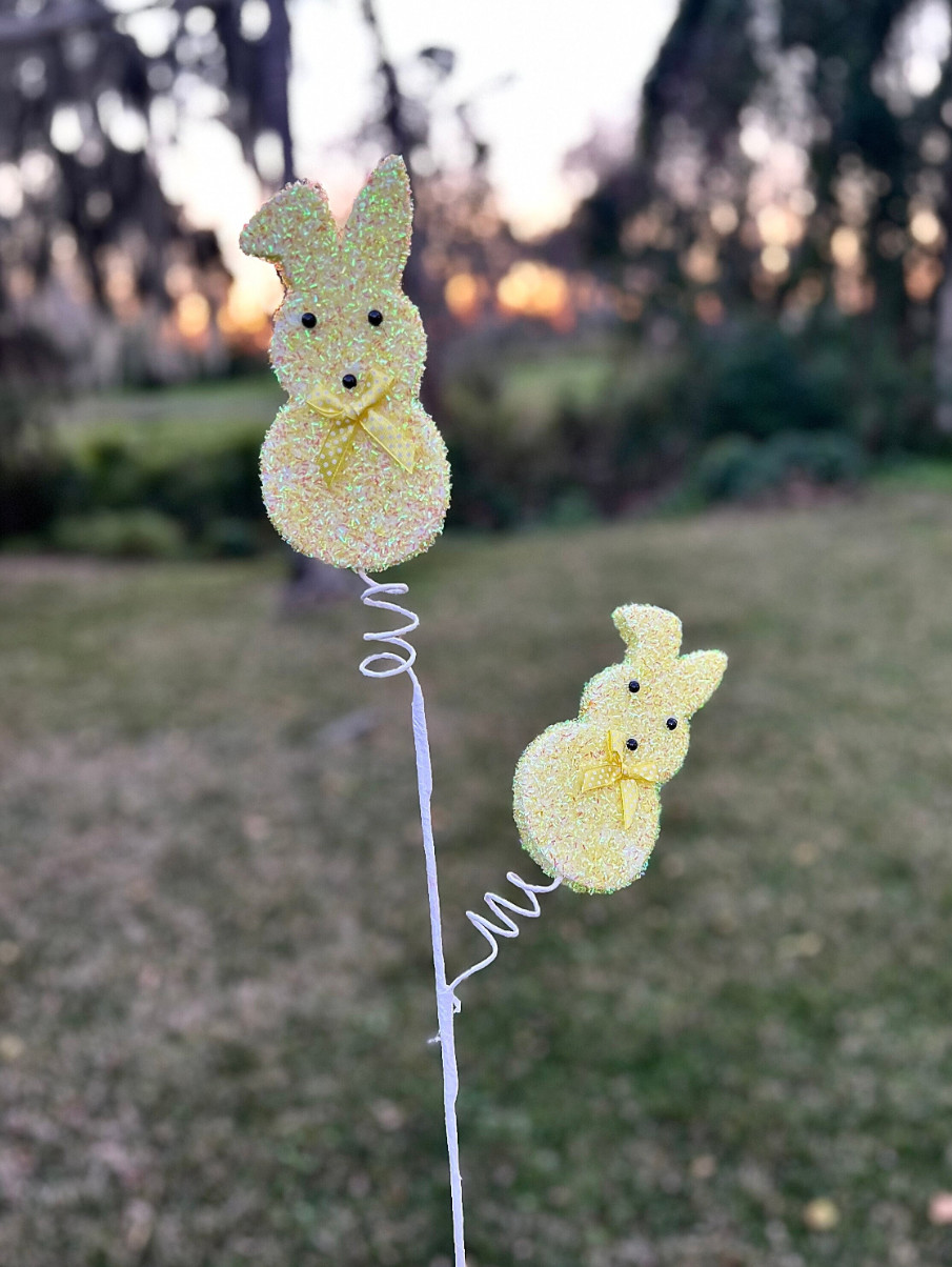 Sugared Bunny Peeps Spray Set of 3 Picks 27 Inch Easter Decor Spring Decor Craft