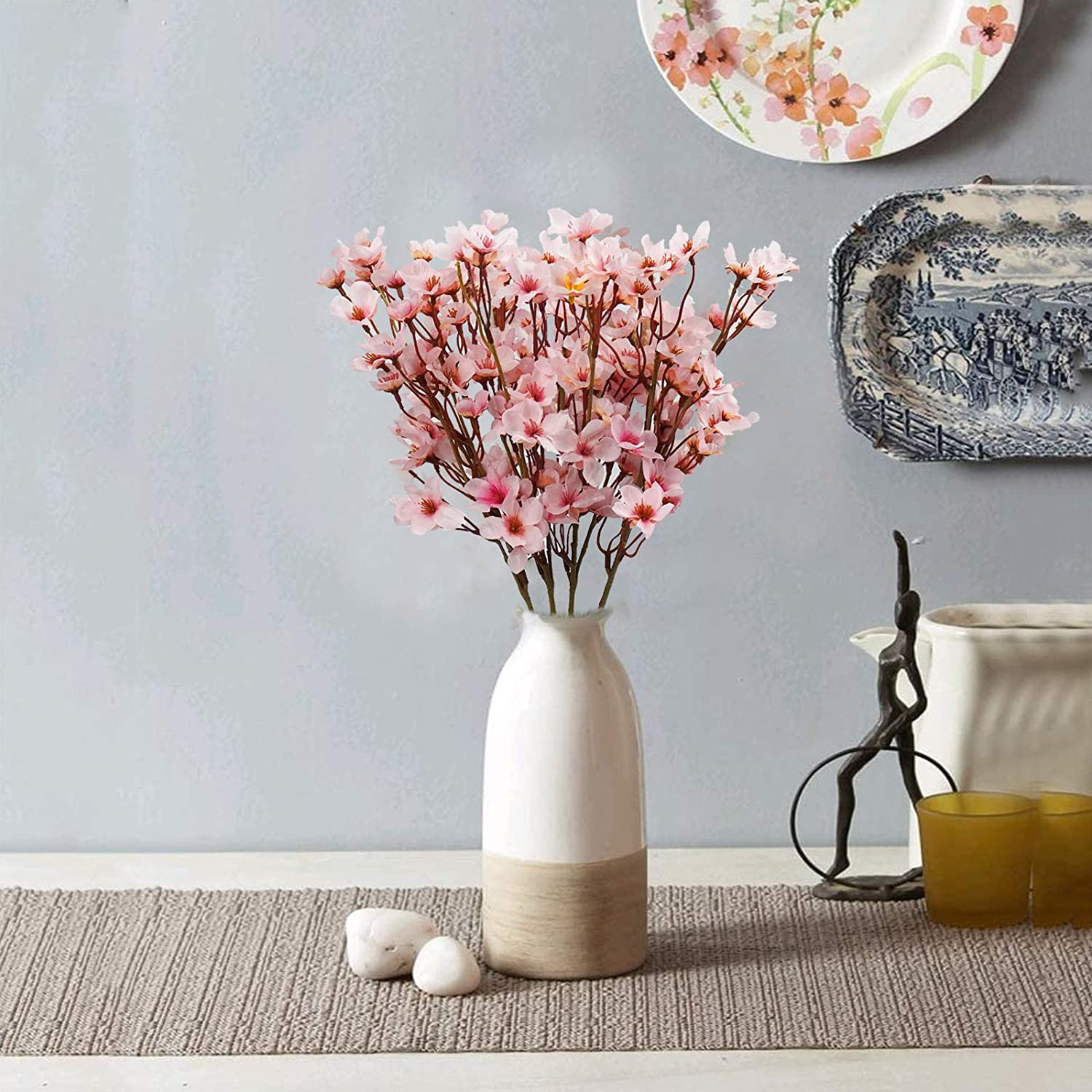 4Pc Artificial Cherry Blossom Silk Flowers for DIY Home Wedding Party Decor Pink