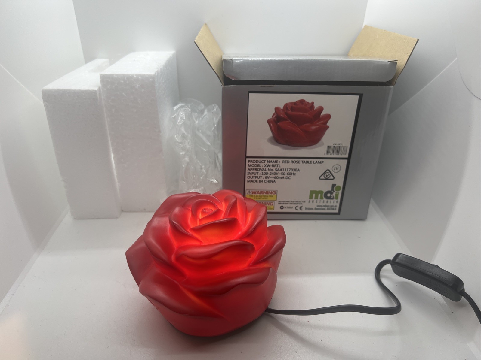 MDI Australia Red Rose Table Lamp Romantic Decor Light Gift Model XW-RRTL