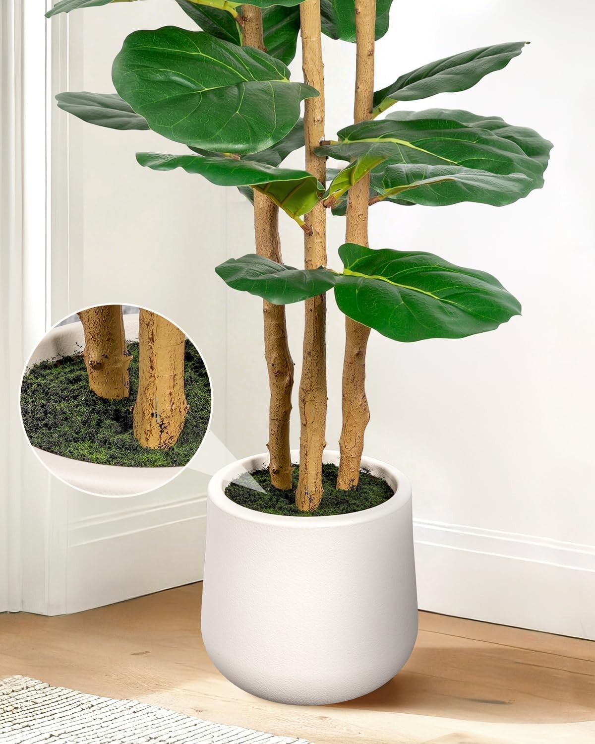 Artificial Fiddle Leaf Fig Tree Indoor Faux Plant with White Planter 5ft