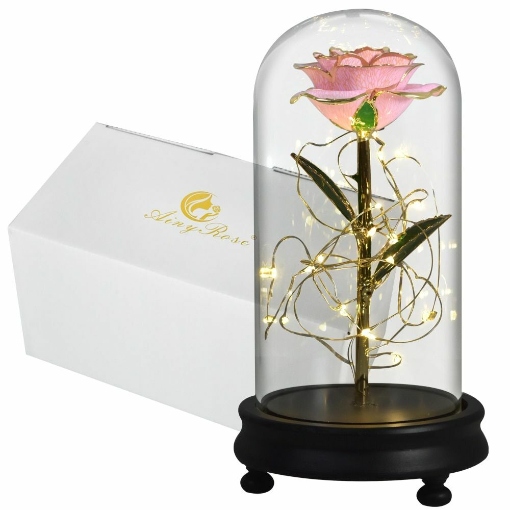 Gold Dipped Rose Flower In Glass Birthday Wedding Valentine Mothers Gift Womens