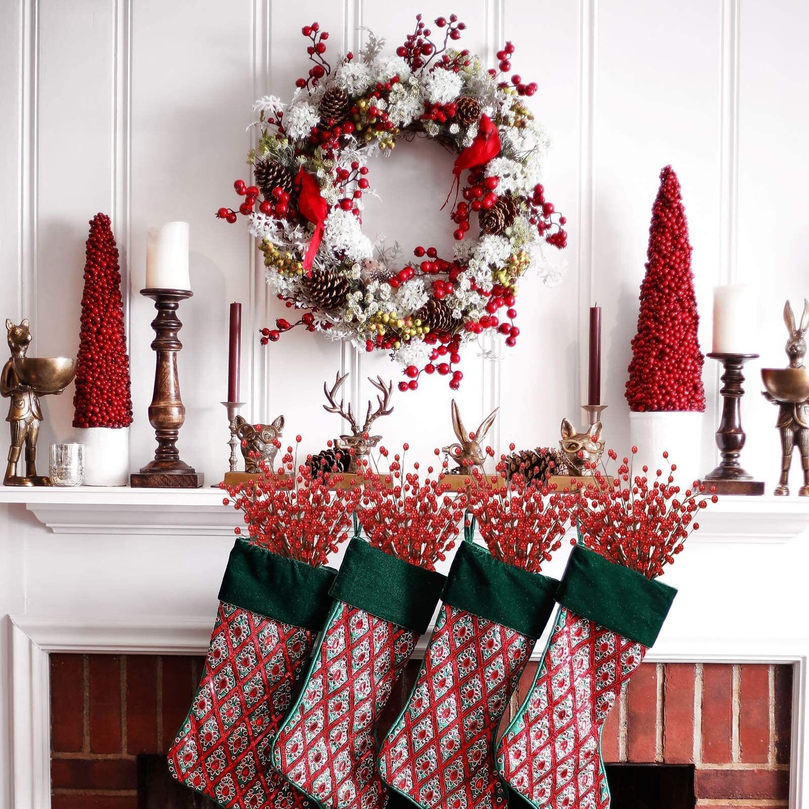 12 Pack Artificial Red Berry Stems 14″ Fake Holly Berry Picks for New Year Ho…