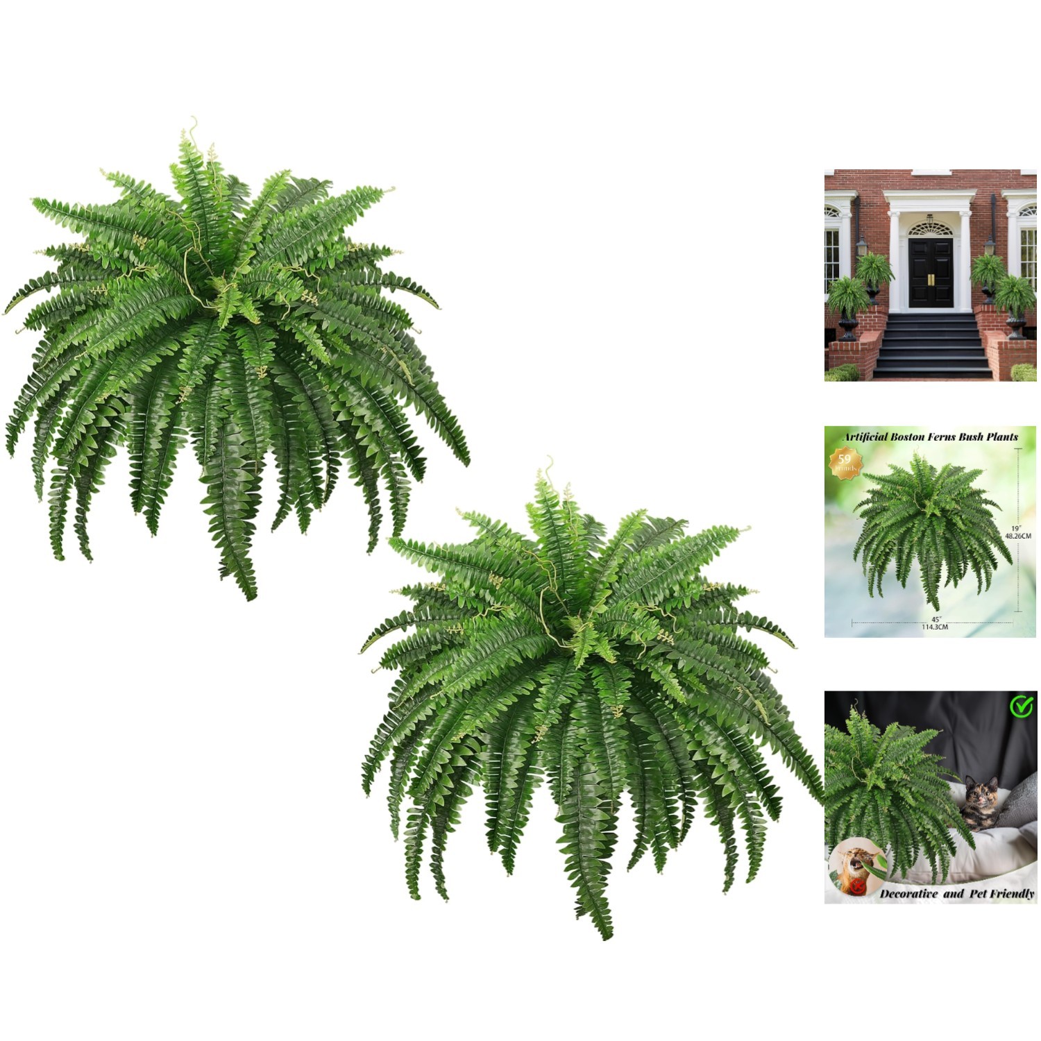 Realistic Large Artificial Boston Ferns – 2 Bundles for Home & Garden Decoration