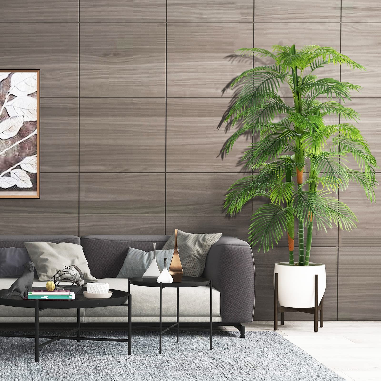 6ft Artificial Golden Cane Palm Tree(72in) with 3 Trunks Faux Tree and Plasti…