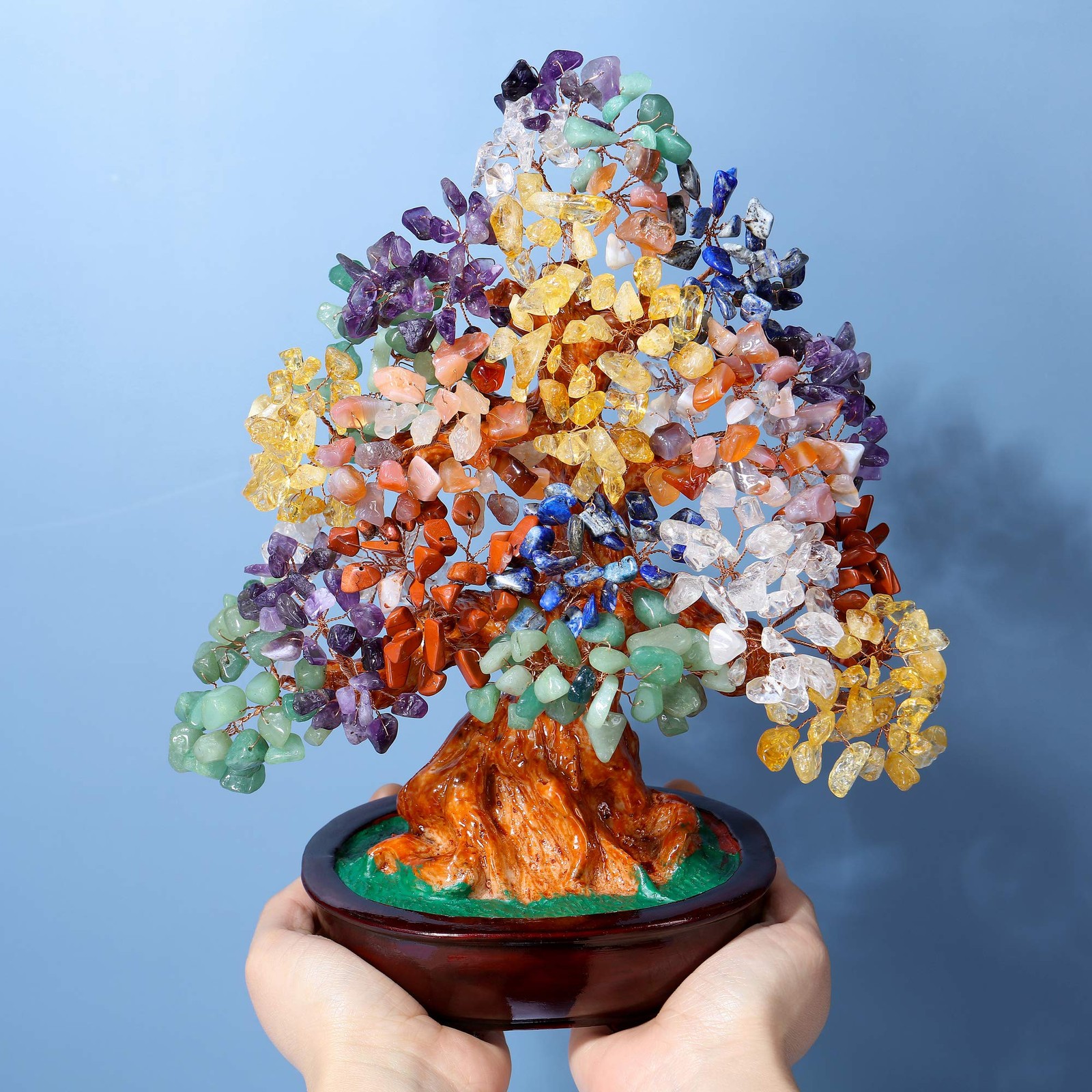7 Chakra Healing Crystal Tree 10 Inch Stone Bonsai Tree Feng Shui Good Luck W…