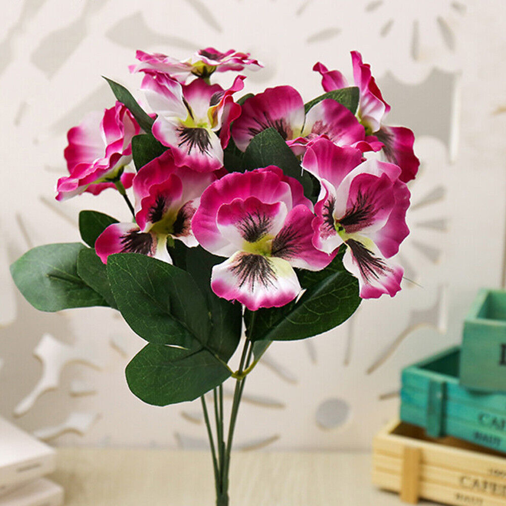 10 Heads Stems Artificial Silk Flowers Pansy Bunch Home Wedding Garden Outdoor