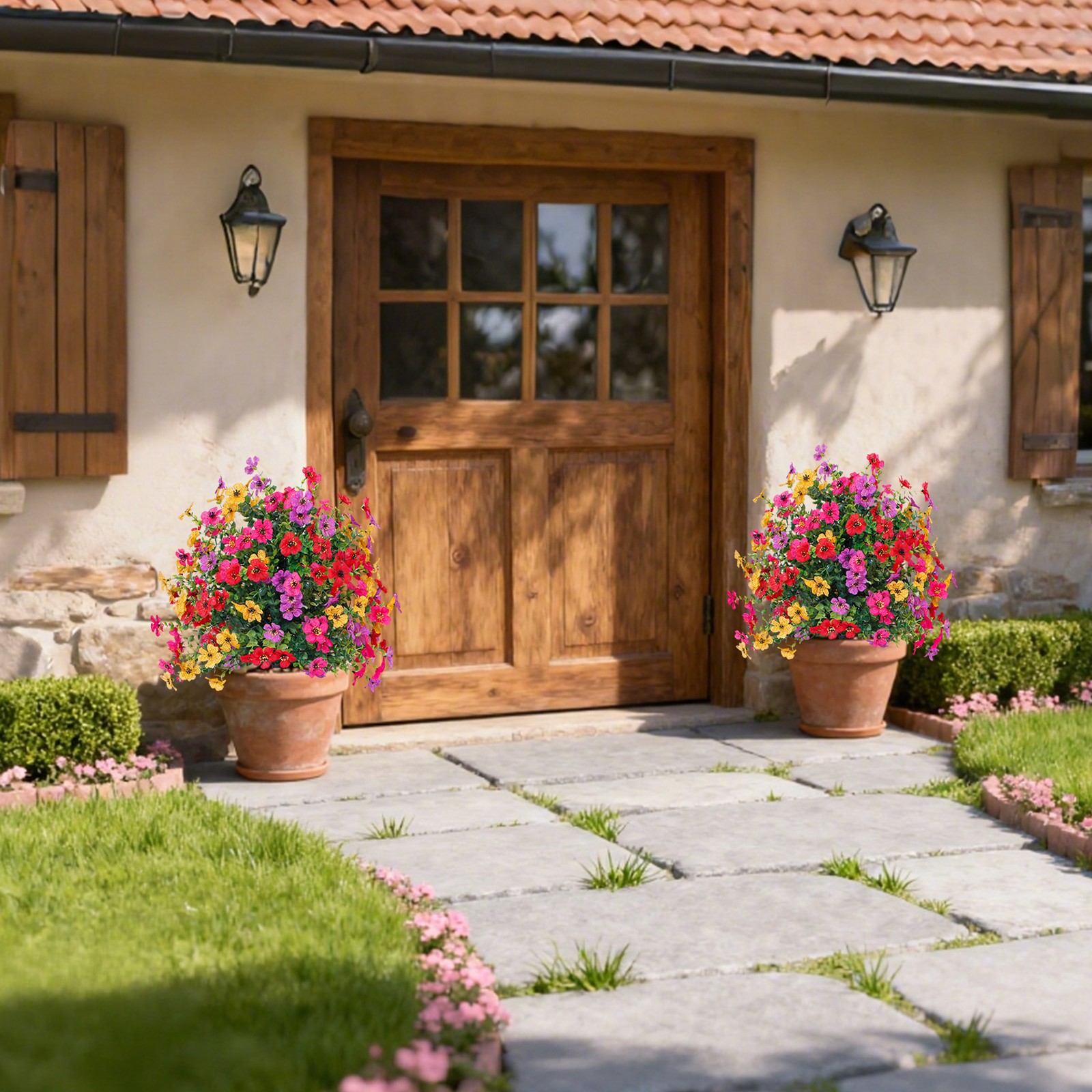 2Pcs Artificial Violet Flower Faux for Indoor Outdoor Garden Porch Patio Wedding