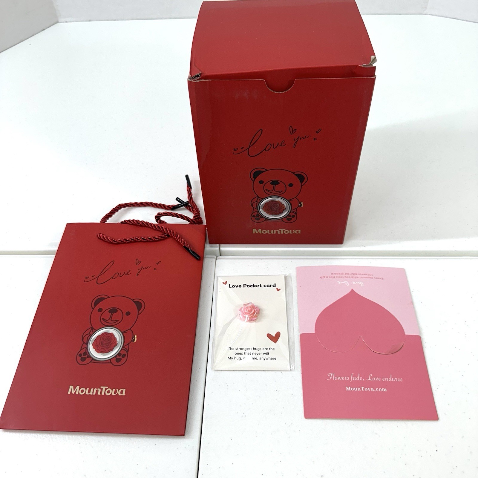 mountova Teddy Bear with Preserved Rose Flower in Bear with Necklace and Box …