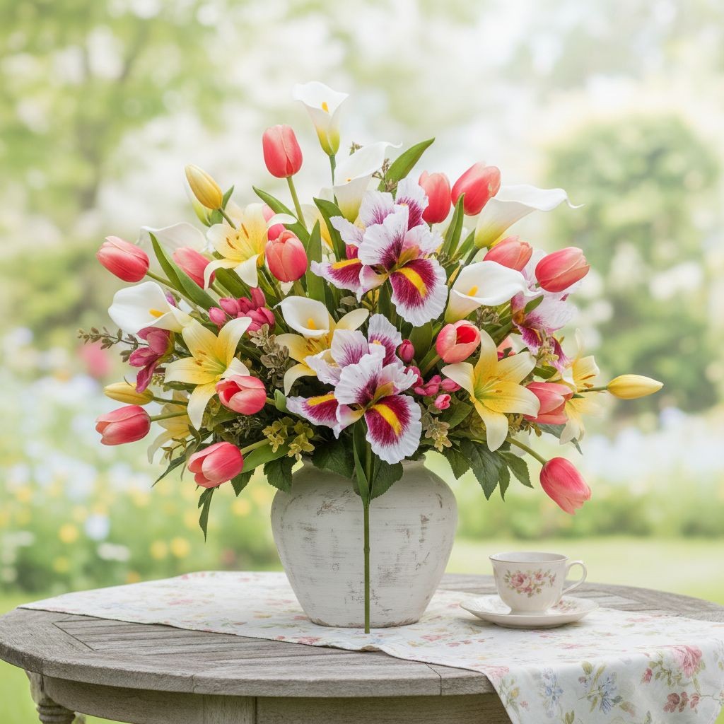 Faux Iris Flower Stems White Pink Yellow Floral Stems Artificial Flowers Cottage
