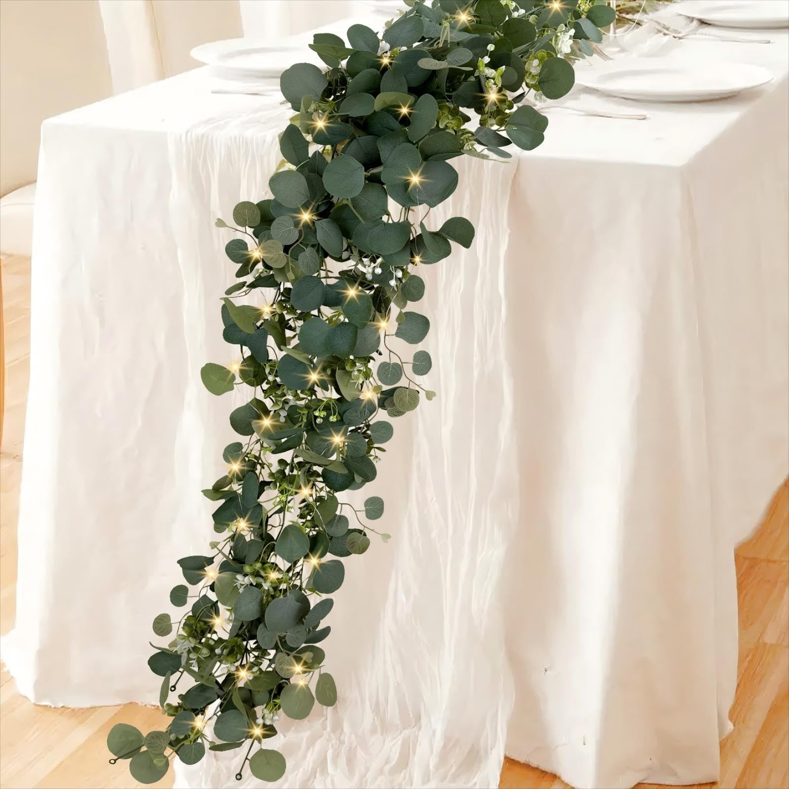 6FT Eucalyptus Garland with Lights – 2 Packs Greenery Vines for Wedding Decor, C