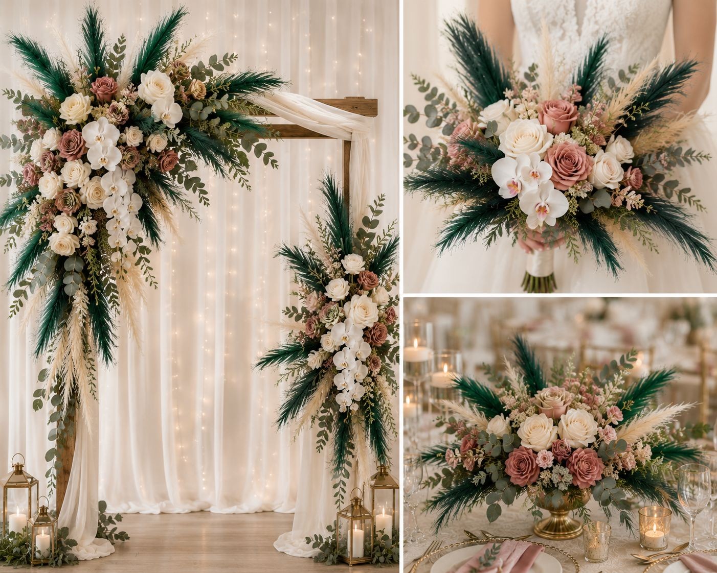 Emerald Green Faux Pampas Grass Set of 12 Artificial Pampas Stems Green Wedding