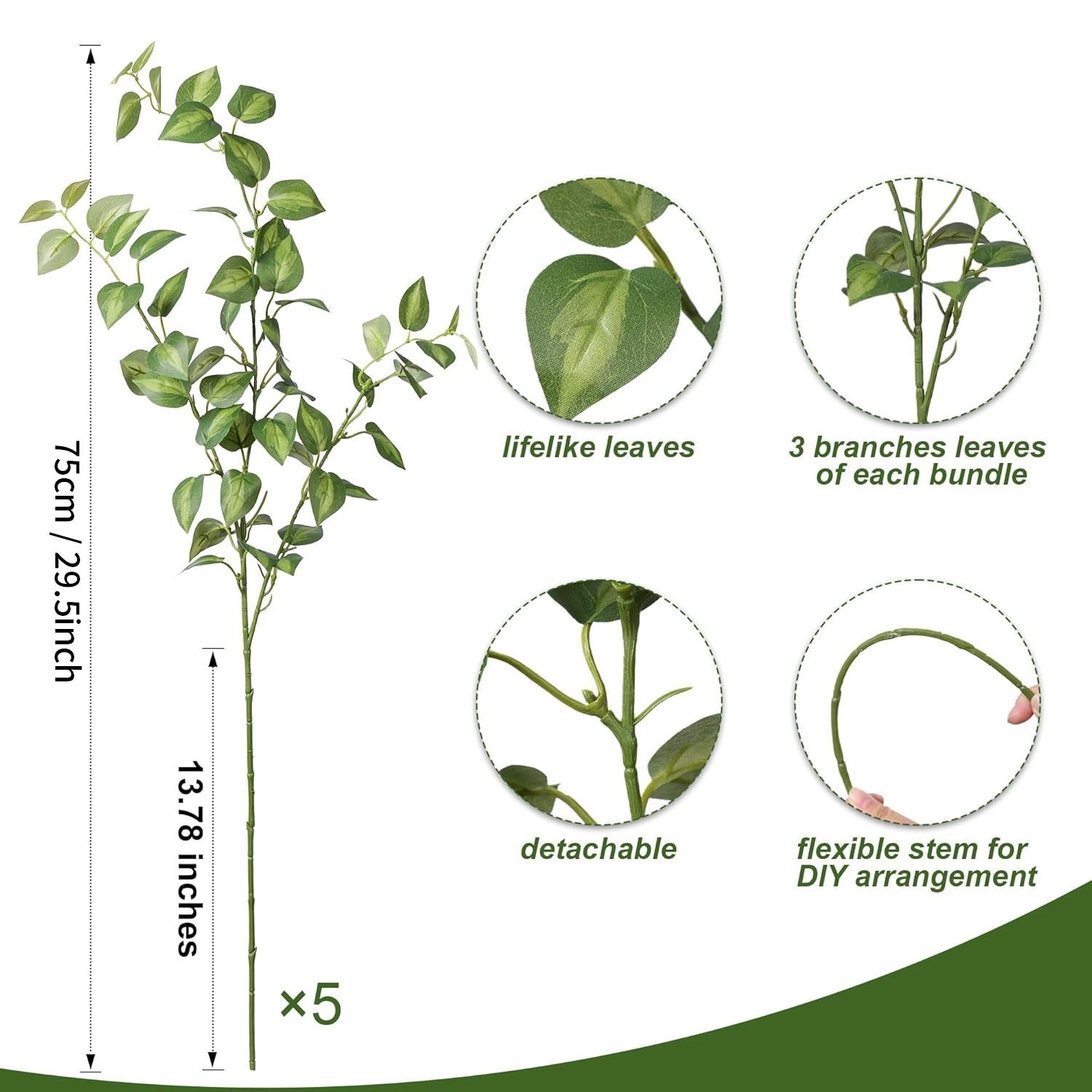 5 Pcs Artificial Eucalyptus Stems, 30Inch Faux Greenery Leaves Branches,6866