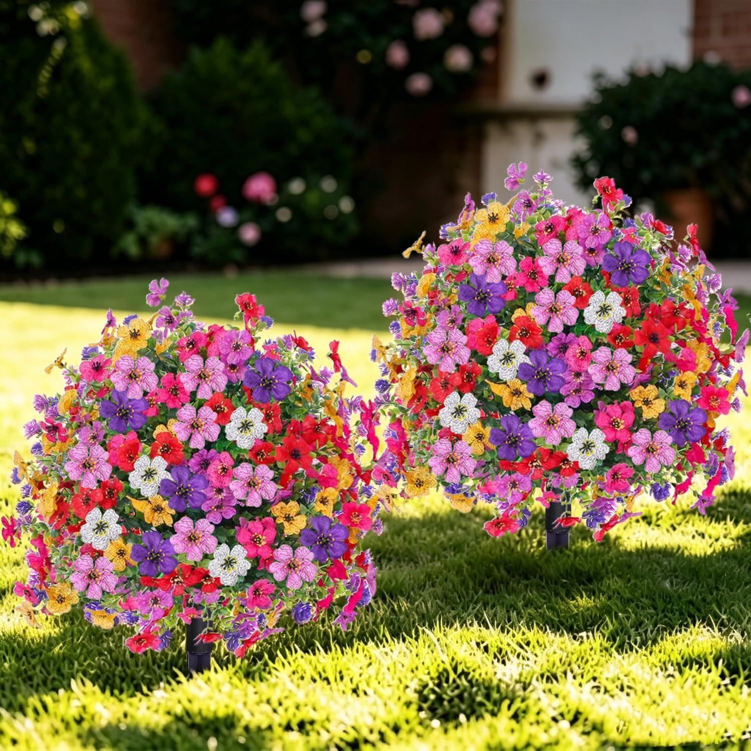 2 Pack UV Resistant Artificial Mums for Outdoor Decor – 23.6″ Faux Plants
