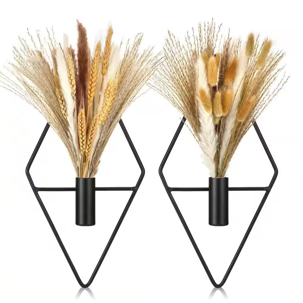 1.57 In. Black Artificial Plant Modern Geometric Metal Wall Art Hanging Planter
