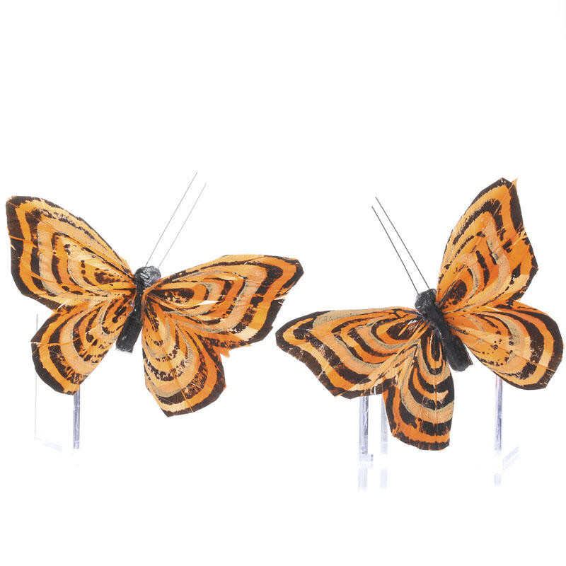Package of 12 Black and Orange 4″ Natural Feather Artificial Butterflies