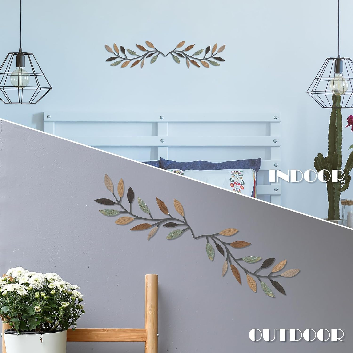 2 Pieces Metal Tree Leaf Wall Decor Vine Olive Branch Leaf Wall Art