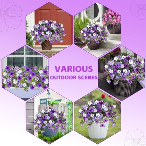 Artificial Fake Flowers for Outdoor Plants Decoration,2 Pcs 2P Purple White