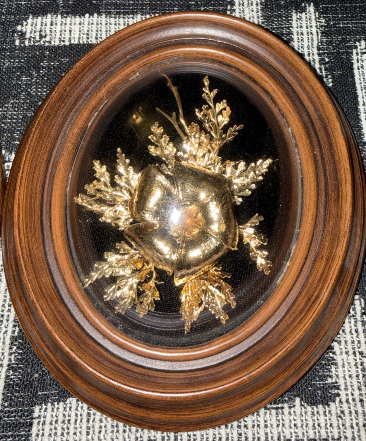 Flora Hawaii 24K Gold Encased Orchid Art Dome Glass WoodFrame VTG Set Of 3