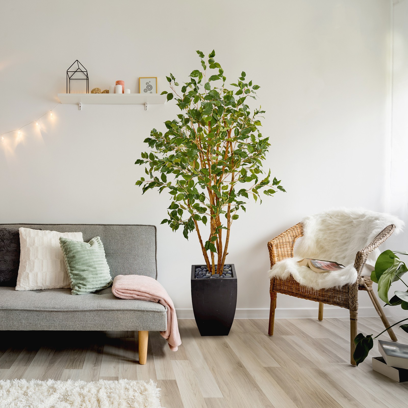 Nearly Natural 58″ Ficus Artificial Tree in Black Planter in Green