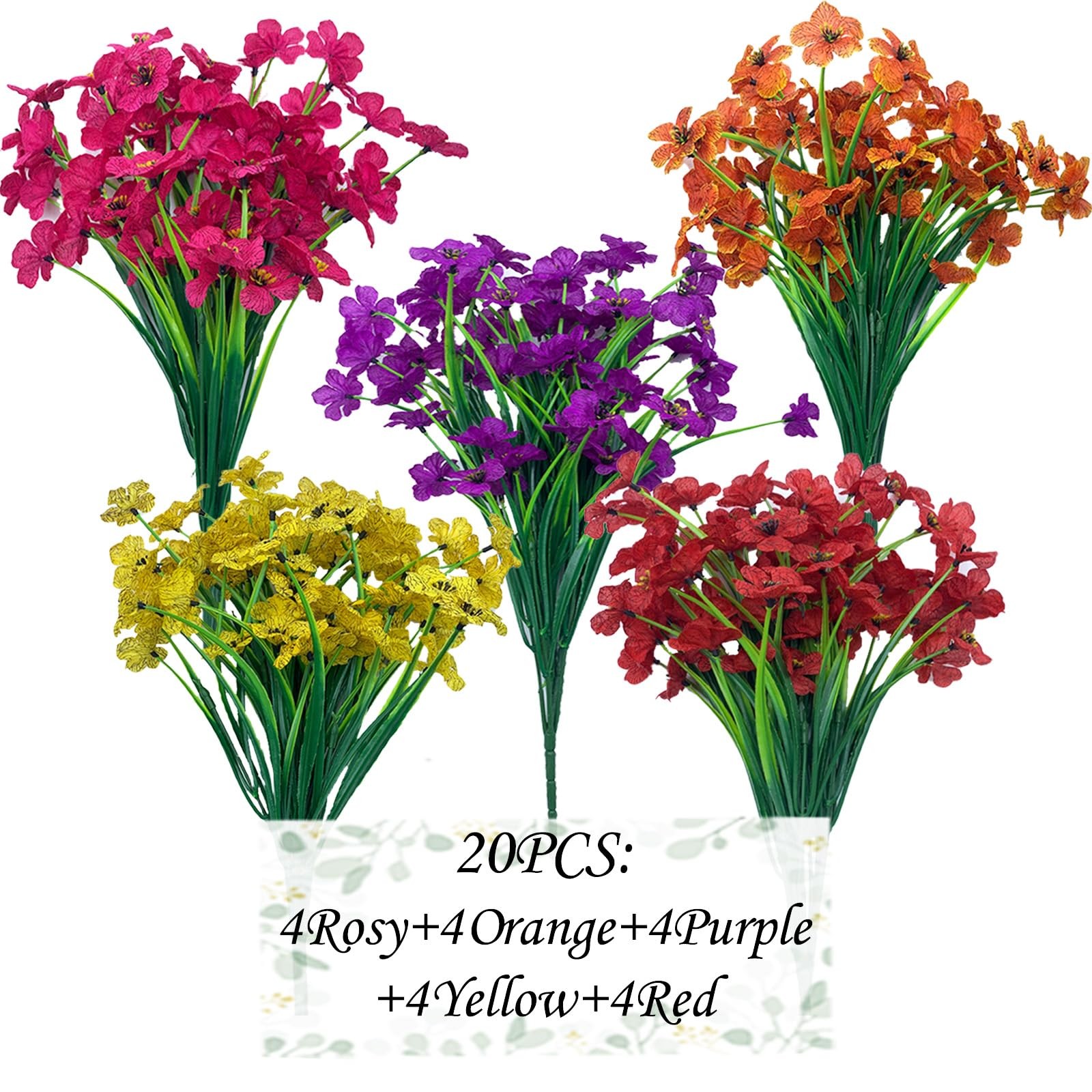 20 Bundles Artificial Flowers for Outdoors,No Fade Fake Silk Flowers with Pla…