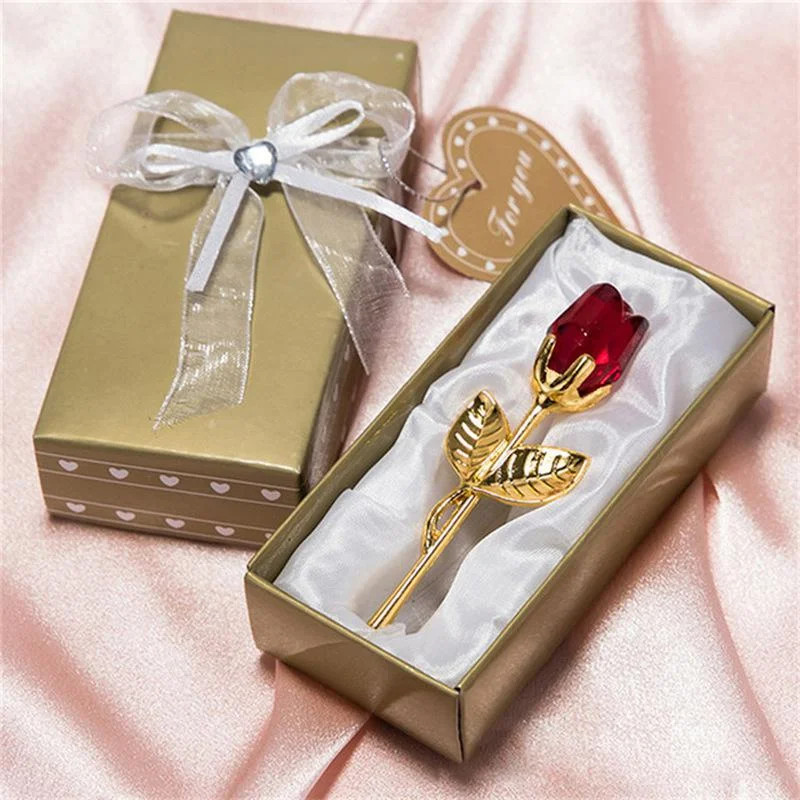 6 Colors Crystal Glass Rose Flower Figurines Craft Valentine’s Day Favors X’mas