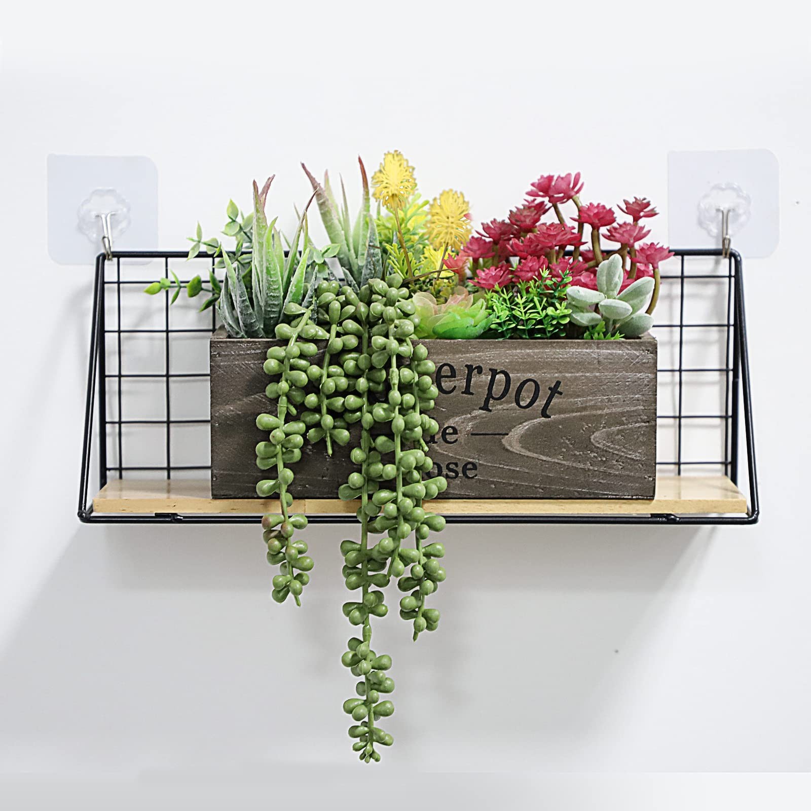 Artificial Succulent Plants Arrangement in Wooden Planter, Fake Succulents Pl…
