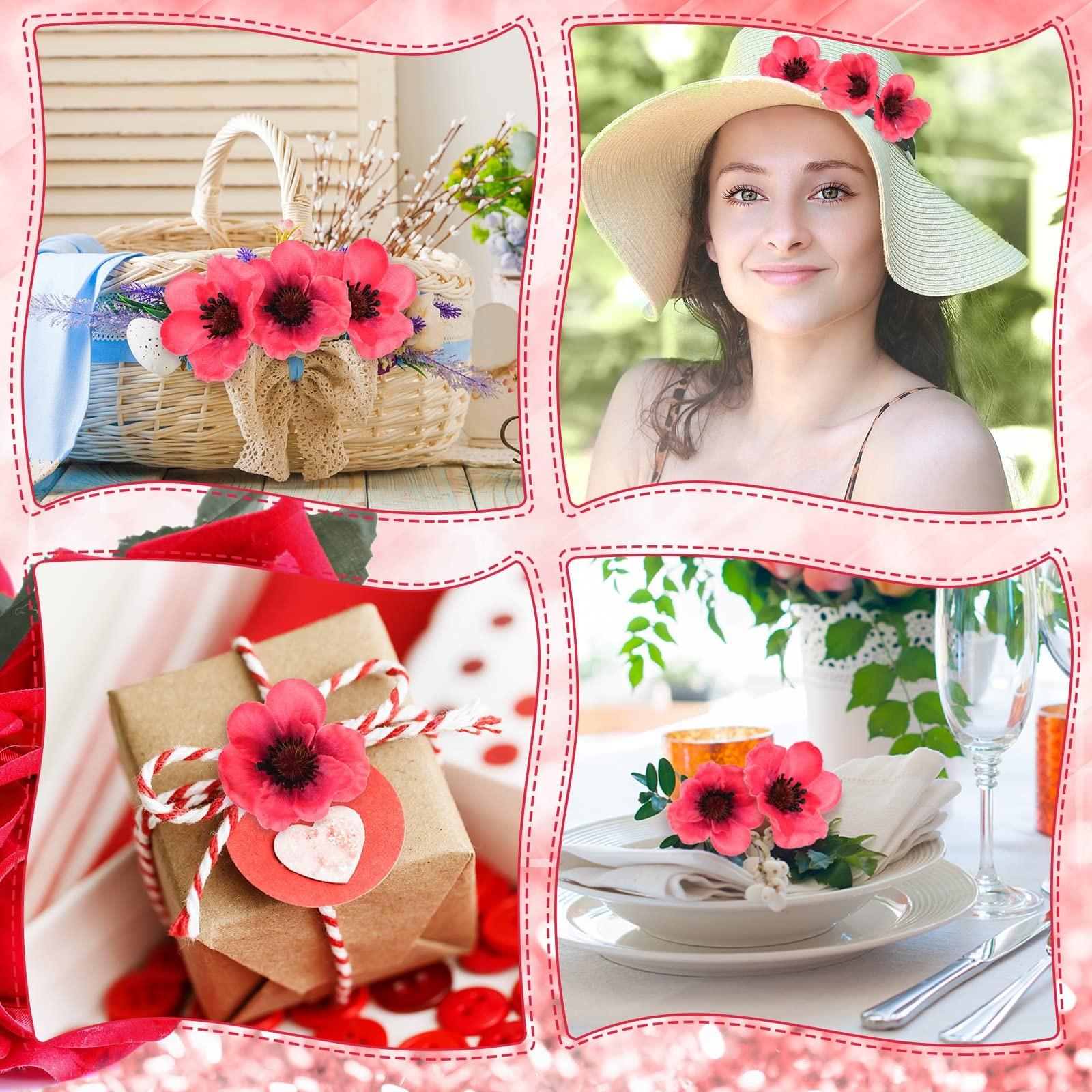 60 Pieces Artificial Poppies Flowers Red Poppy Artificial Silk Faux Stemless …