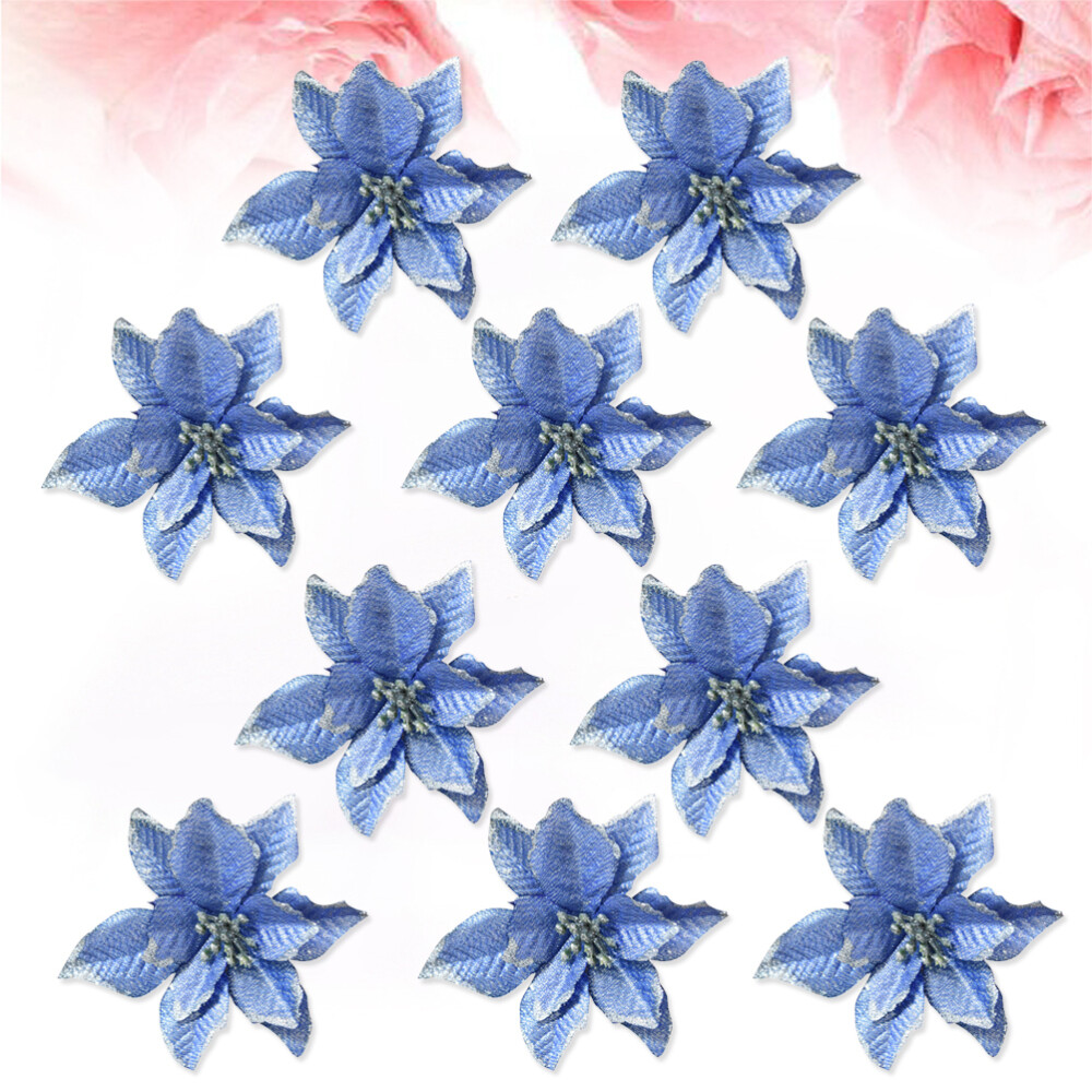 8 Sets Christmas Tree Wreaths Decor Poinsettia Glitter Flower Gold Bow Clip On