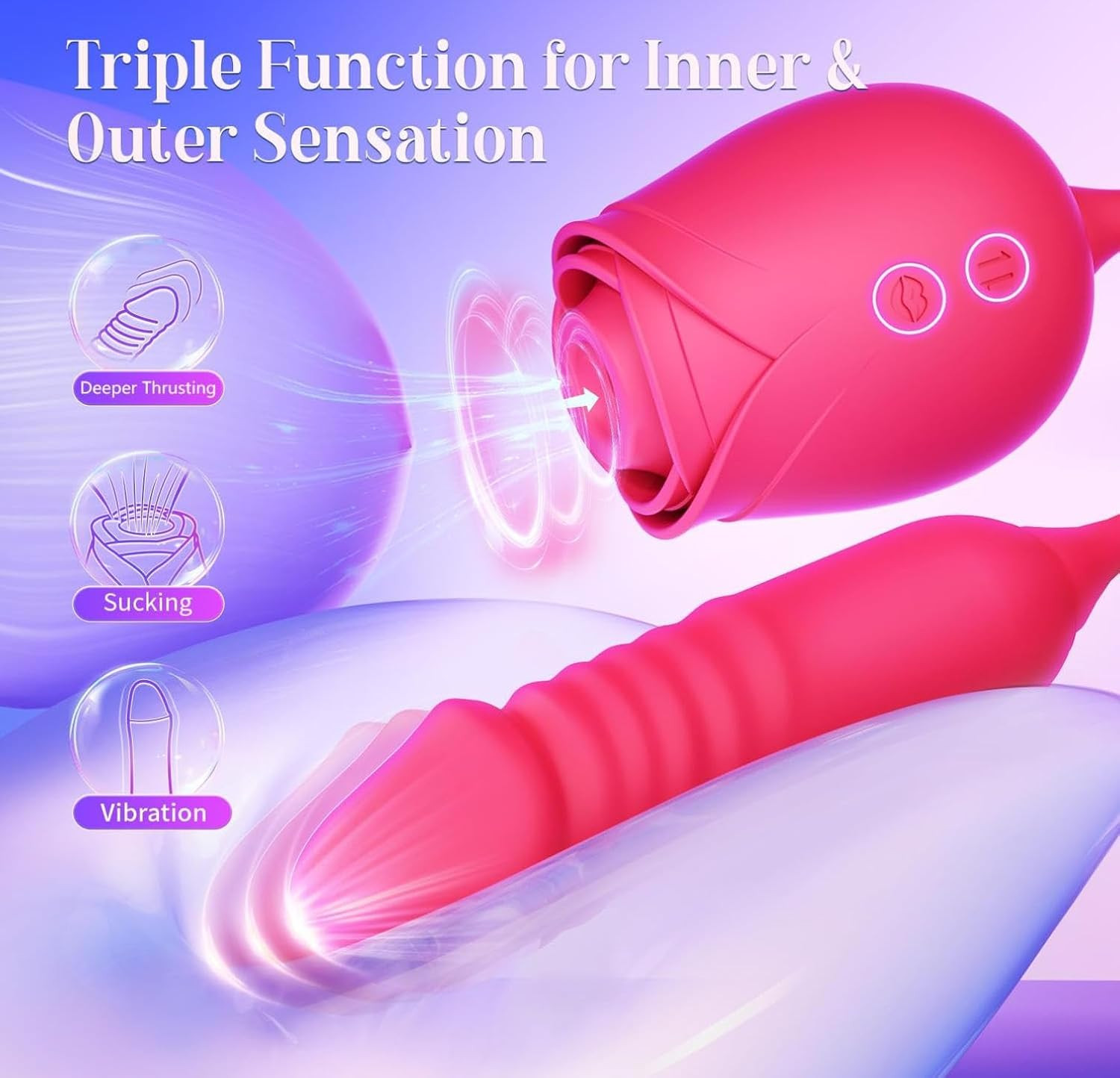 2 in 1 Rose Adult Tool for Women,Upgrade 10 Speed Washable Toy Holiday Gifts for