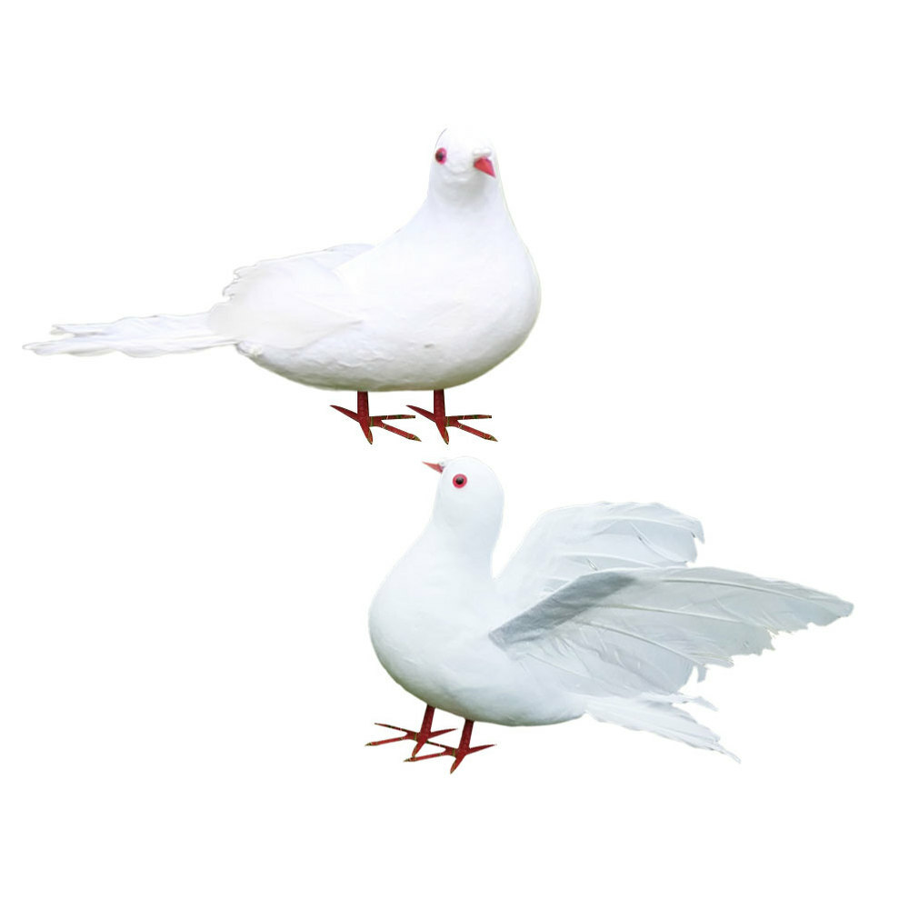 2PCS Pigeon Model Artificial Feature Doves Pigeon Figurine White Bird Decor