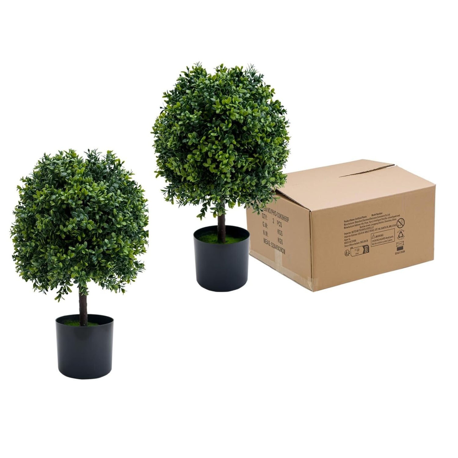 Artificial Topiary Triple Ball Boxwood Tree, 2 Pack Fake Topiaries Trees 20inch