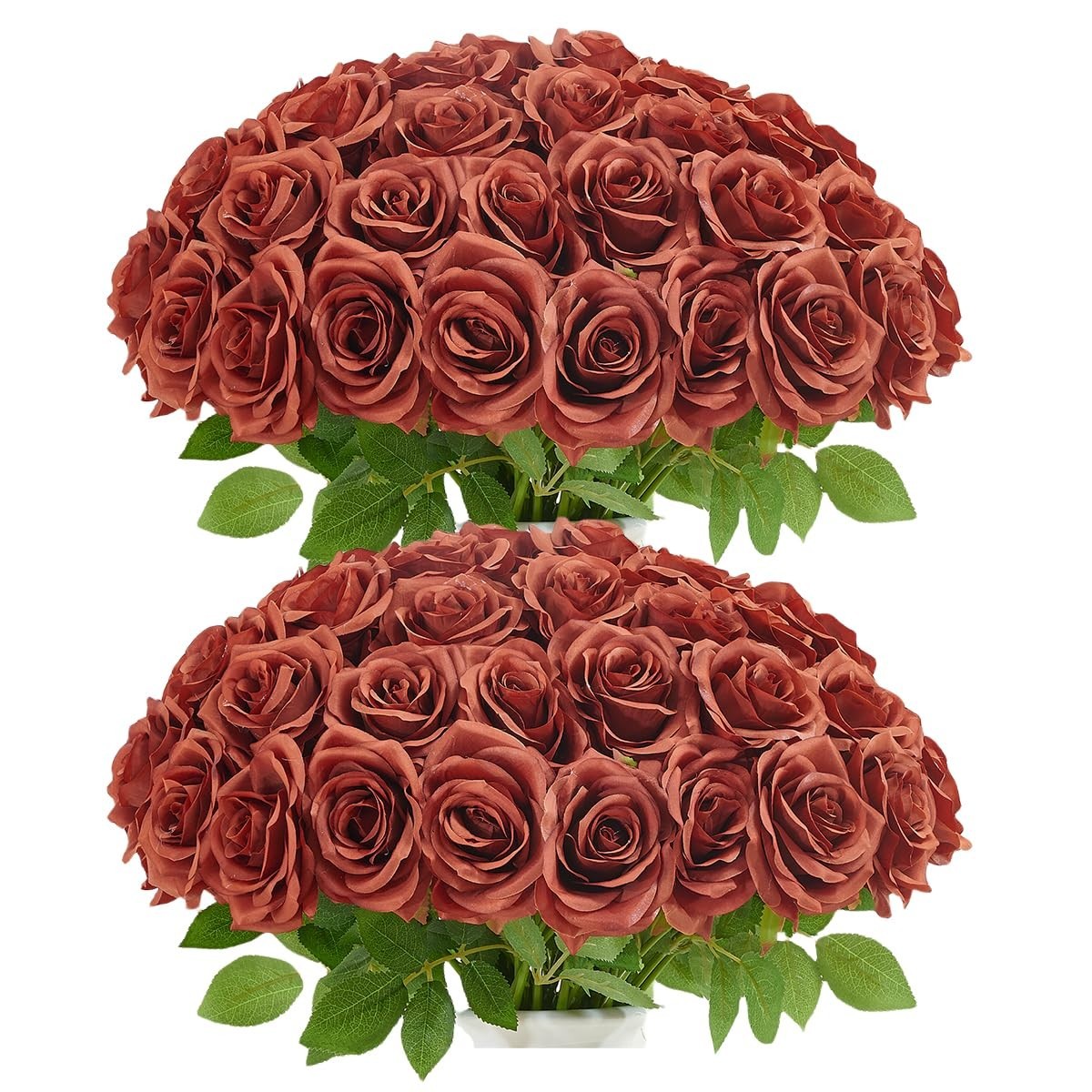 50pcs Burnt Orange Artificial Roses – Realistic Silk Flowers for Wedding, Home &