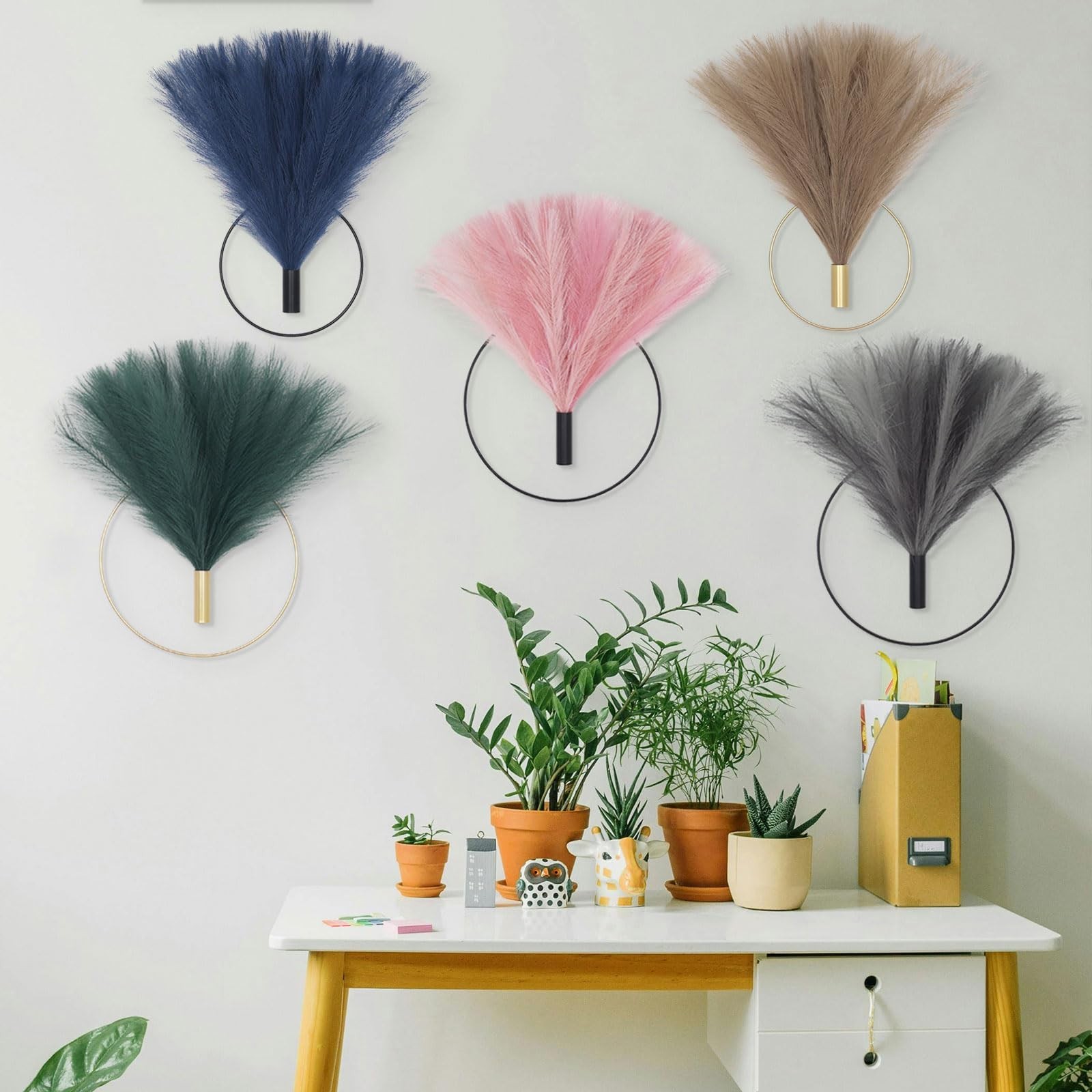 Boho Wall Decor – Metal Hanging Art, Pampas Grass Display for Living Room, Bedro