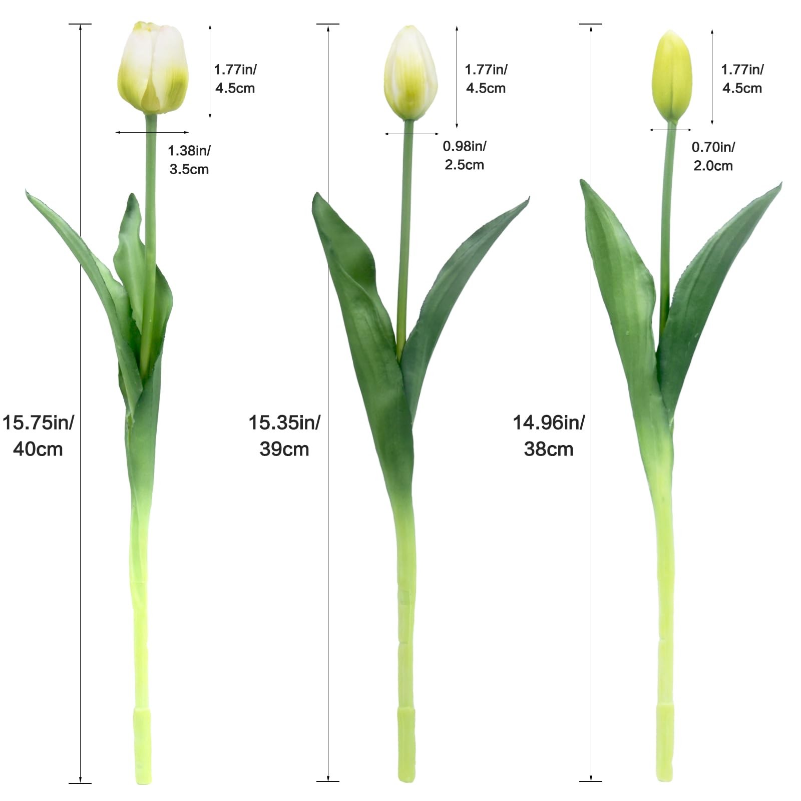 15 PCS Artificial Tulips Flowers Real Touch White Faux Latex Bouquet
