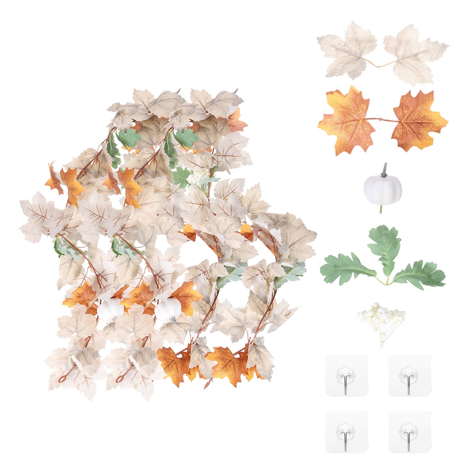 2Pcs Fall Maple Leaf Garland 5.9Ft Artificial Decor Green/Brown/Beige/White