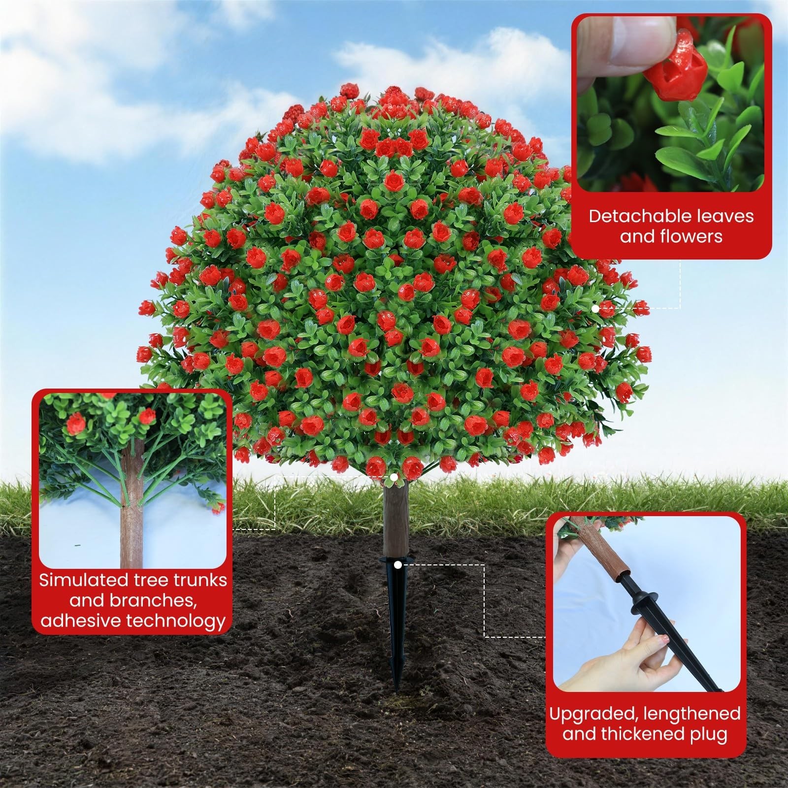 24’’ Artificial Boxwood Topiary Ball Tree with Rose – Set of 2 Artificial Shr…