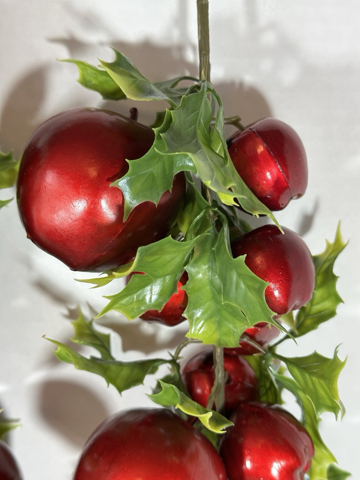 Lot of 2 Vintage Artificial Christmas Foliage Swag Apples & Holly 21″ Long NICE