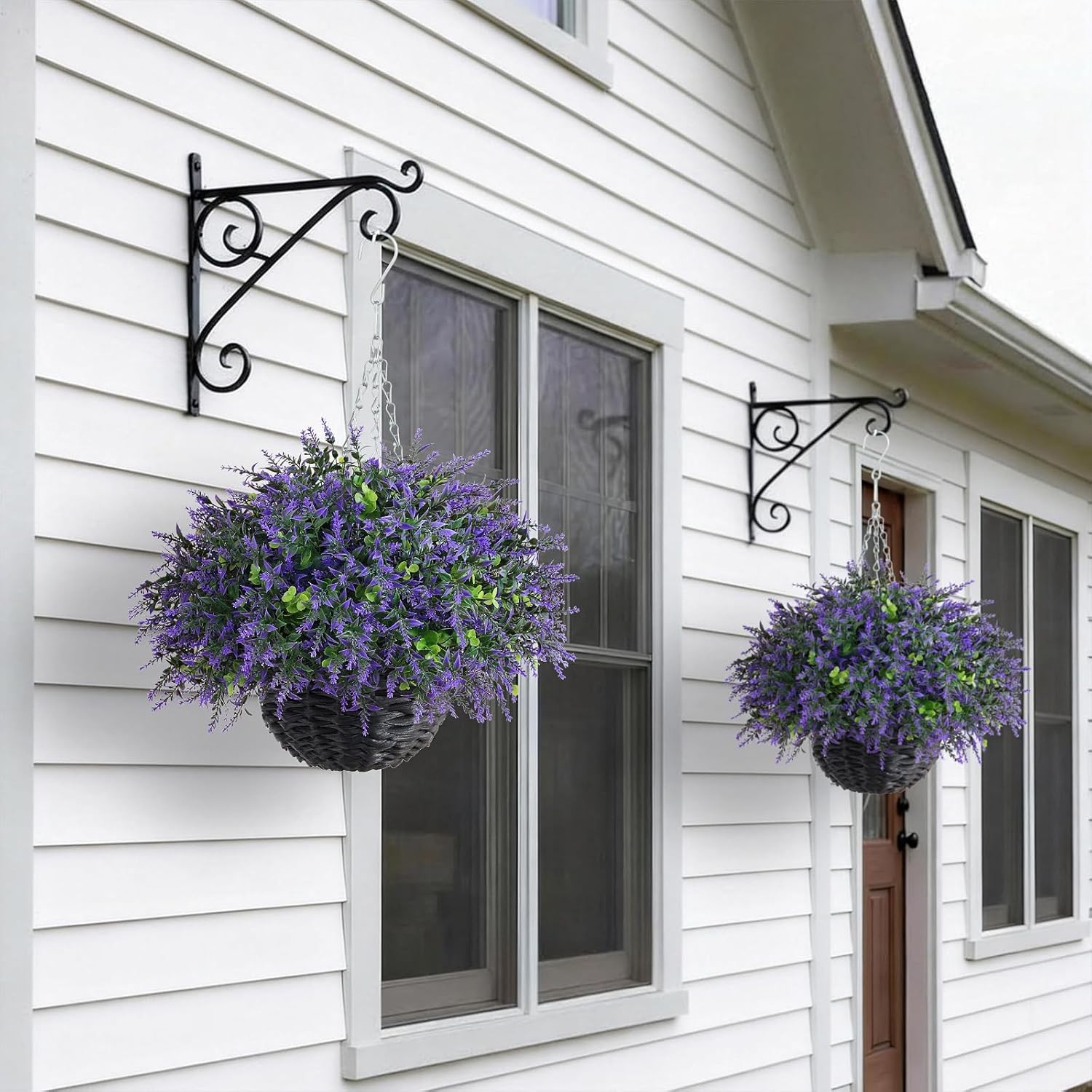 Artificial Eucalyptus & Lavender Hanging Basket (2 Pieces) – Realistic Fake