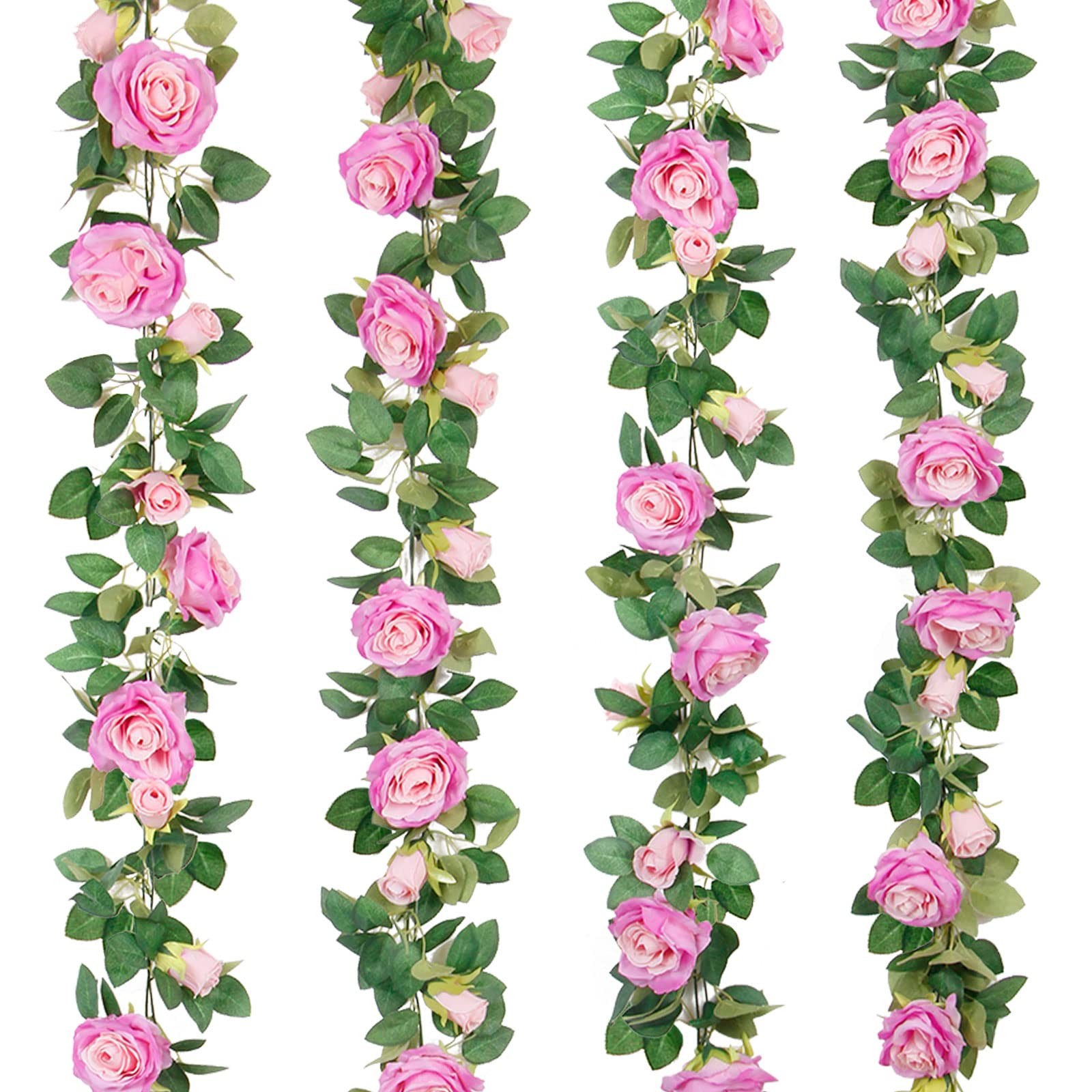 4Pcs Artificial Rose Vine Garland 26ft Silk Fake Flowers Wedding Home Decor Red