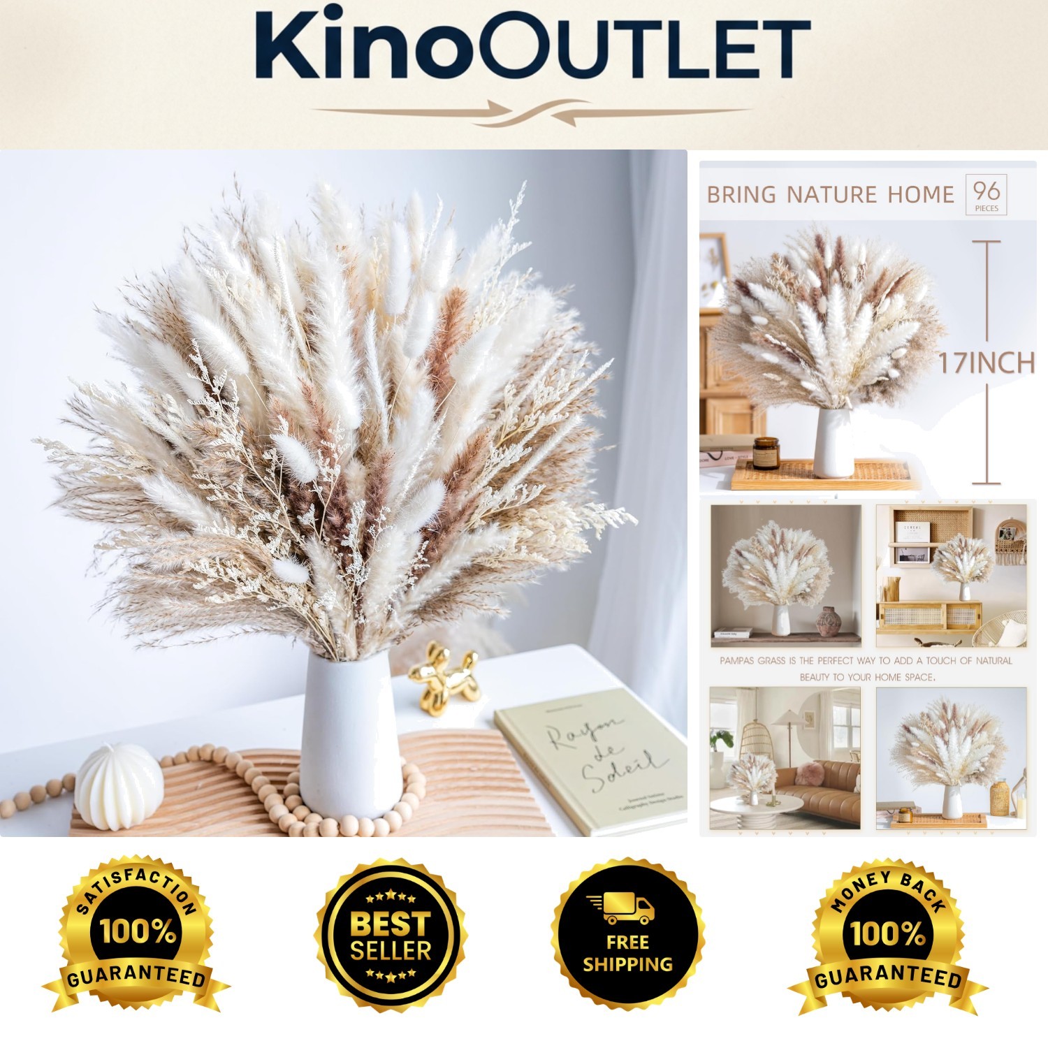 Versatile 96PCS Natural Pampas Grass – Perfect for Boho Weddings & Living Rooms
